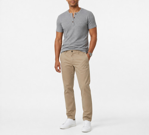 Mens Beige Chino Pants Slim Straight Fit Casual Size 33 Khaki