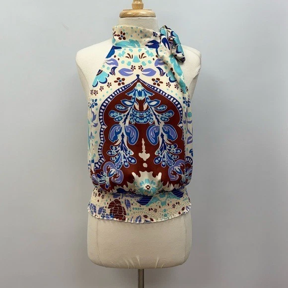 Blusa sin mangas Free People Kelsey estampado cachemir halter azul grande nueva con etiquetas Foto 2 de 4