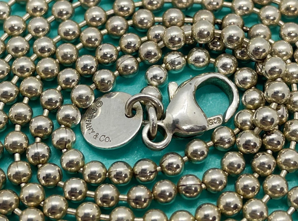 Tiffany & Co. 34" Sterling Silver 2mm Bead Ball Chain Necklace w/ Box - Image 2 of 4