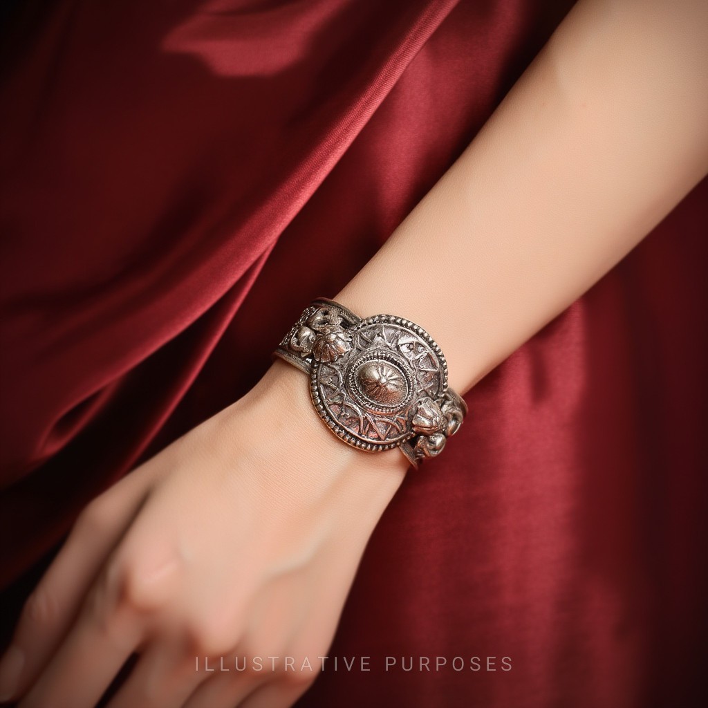 Antique Silver-Colored, Hinged Repoussé Berber Mo… - image 6