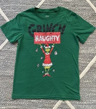 Girls Green Grinch Flip Sequin Naughty Or Nice Christmas T-Shirt Size M