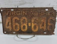 Vintage Virginia 1954 License Plate Man Cave Collectible