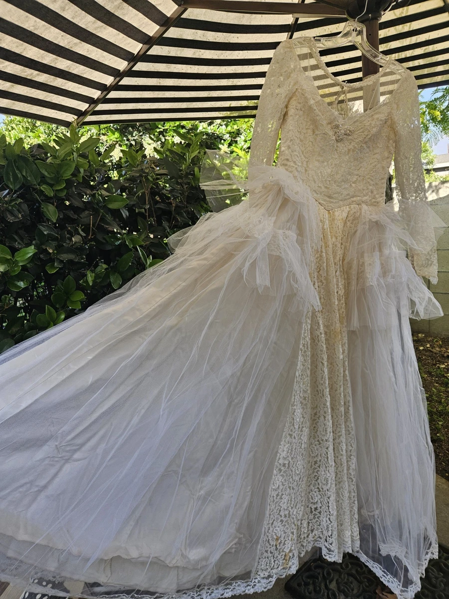 knee length dresses for ladies Chiffon Lace Vintage Wedding Dress with Long Sleeves