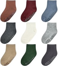 Baby Mid-Crew Socks with Grips 9 Pairs for 0 5-7 Years Earthy Tones - 9 Pairs