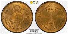 JORDAN , MINT ERROR BRONZE 1 FILS ( SHOULD BE FIL ) 1949 - PCGS MS 65 RD , RAREH