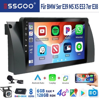 DAB+ 128GB Android Autoradio Navi Carplay KAM MIC Für BMW 5er E39 X5 E53 7er E38
