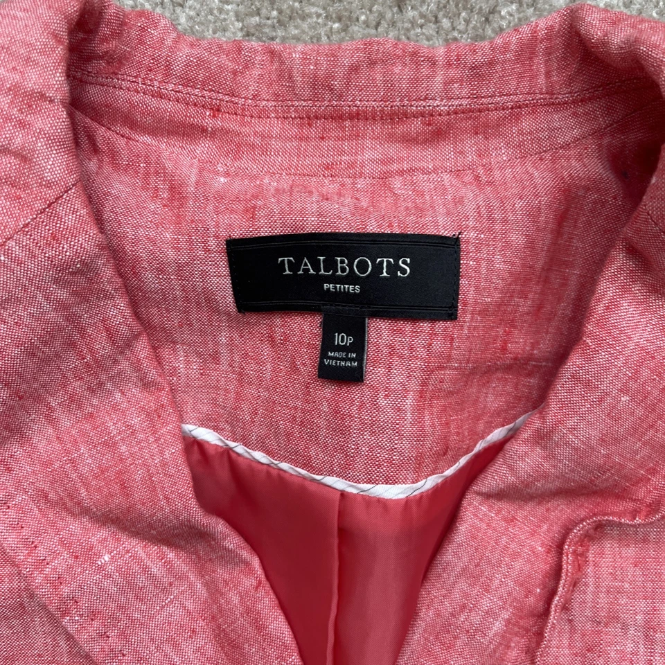Talbots Linen Blazer Womens 10P Coral Pink Preppy Career Academia Lightweight - Image 2 of 4