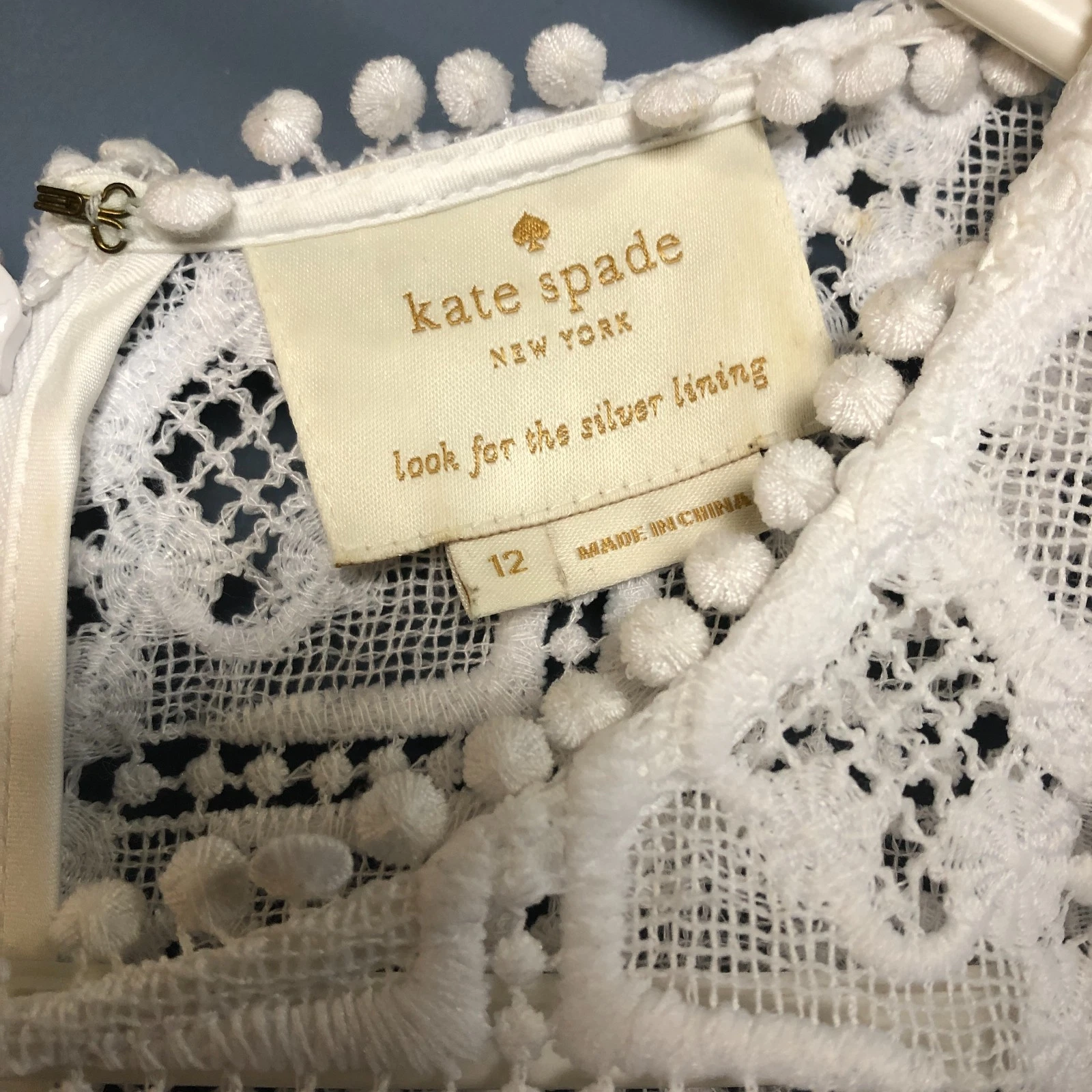 Abito Kate Spade New York bianco pizzo sovrapposizione orlo balza foderato donna 12