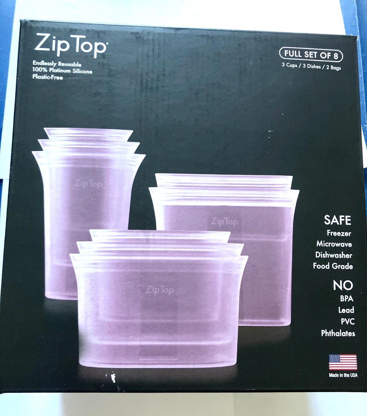 Zip Top Set of 8 Platinum Silicone Reusable Bags Assorted New in Box Lavender
Opens in a new window