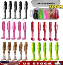 30PCS Paddle Tail Swimbaits Lures Soft Plastic Fishing Lures Kit Bass Fish Bait