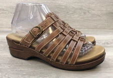 Dansko Women’s Sandal Brown Leather Slip On Casual Comfort Buckle Non Slip Shoes