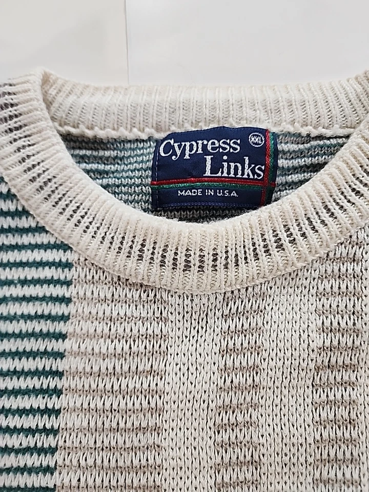 Suéter DE COLECCIÓN Eslabones de Ciprés Adulto 2XL Beige Marrón Golf Pullover Abuelo EE. UU. Foto 4 de 4