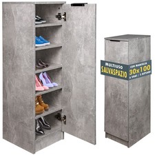 Scarpiera Mobiletto Multiuso in Legno Cemento Mobile Porta Scarpe 30x35x100 cm