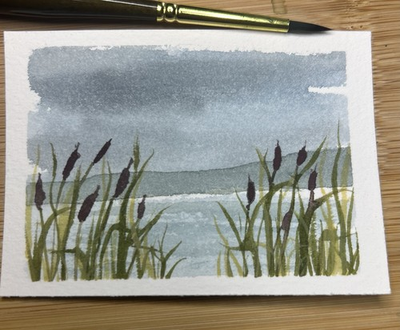 #ad #ad ACEO Original Watercolor Painting Lake Side Landscape Nature Signed Abstract $3.79
