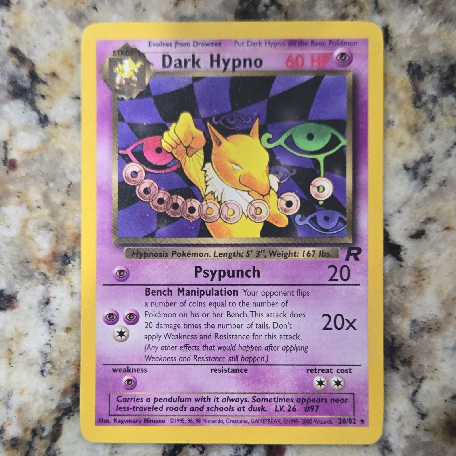 Pokémon Dark Hypno Rare Regular Stage 1 60HP 26/82 Team Rocket English Card