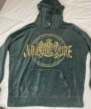 Vintage Juicy Couture Green Velour 2pc Sweatsuit Set Hoodie Pants Logo Pockets L