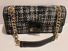 Vintage Liz Claiborne Tweed Purse Gold Chain Hand Bag 9  x4 x3  Preppy