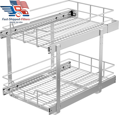 2 Tier Pull Out Cabinet Organizer 14'' W X 22'' D, Slide Out Drawers for Kitchen C