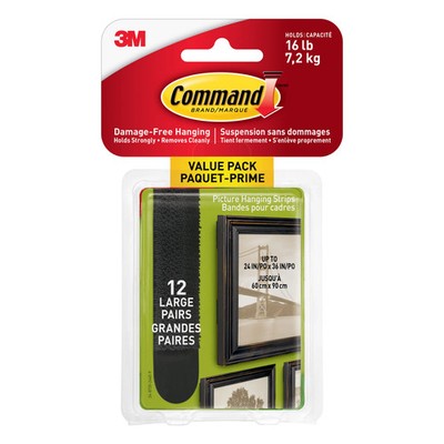 3M Command Strips 12 Large Picture Poster Hanging Black Includes Level 1 Pack