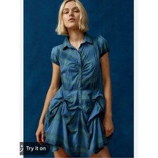 Urban Outfitters BDG Max Plaid Mini Dress Blue L.