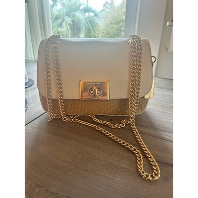 COACH Cassidy Straw Leather Chain Bag Turnlock Purse Coastal Chic 