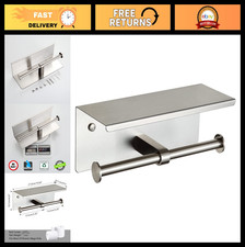 Brushed Nickel Double Toilet Paper Holder with Shelf - Wall Mounted Organizer