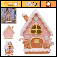 Frosted Pink Gingerbread Winter Village House Decor - 10 Inch Whimsical Design