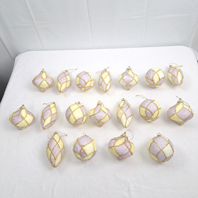 Aldik Yellow & Silver Styrofoam Christmas Tree Ornaments Vintage Lot of 18