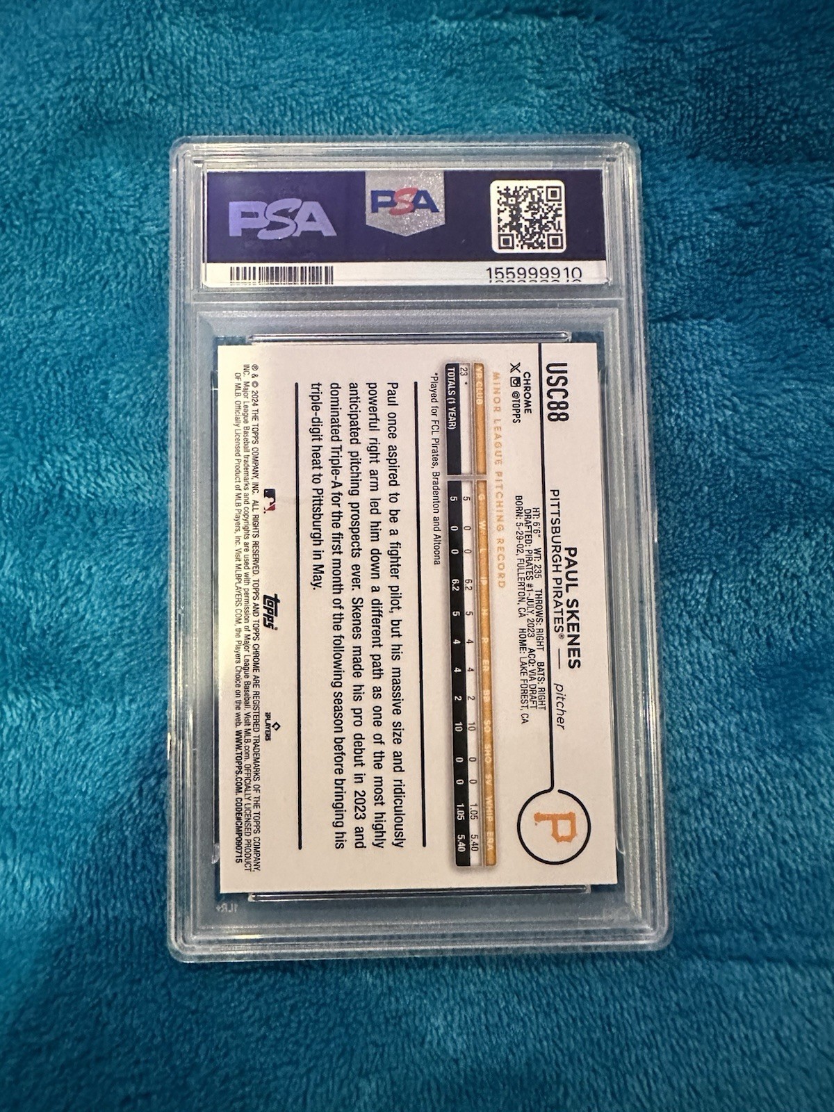 2024 Topps Chrome Update Series - Paul Skenes #USC88 X-Fractor (RC) PSA 9 view 2