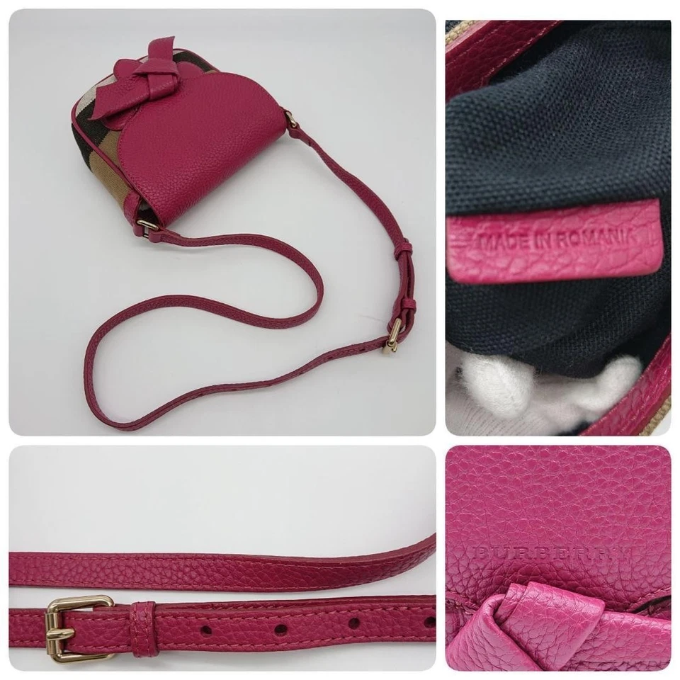 Mini Bolso de Hombro BURBERRY LONDON Cuero Rosa Yute y Algodón Cuadros Nova Rumania Foto 2 de 4