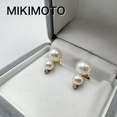 Mikimoto Ohrringe K18 Gold Akoya Perle 2 Diamanten Versand aus Japan