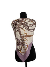 Vintage Lavender Equestrian Silk Scarf Horse Bridle Chain Print - Made in Italy