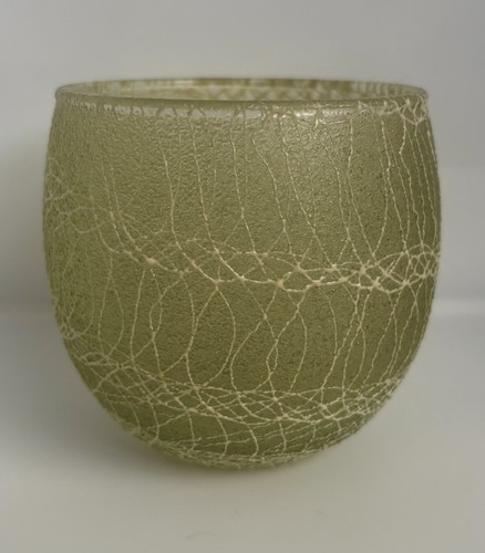 Vintage MCM Barware Green Colored Spaghetti String Roly Poly Glass Tumbler - Picture 2 of 4
