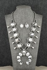White Buffalo & Sterling Silver Squash Blossom Set - Darrin Livingston
