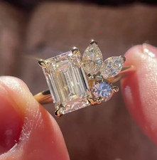 2.50 Ct Emerald Cut Moissanite Engagement Ring 14K Yellow Gold Plated