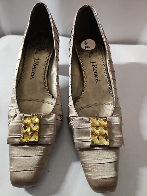j renee gold dress shoes J Renee Evening Heels for Women – Bronze Gold Beaded Pumps – Parsimony  Shoppes main image 1