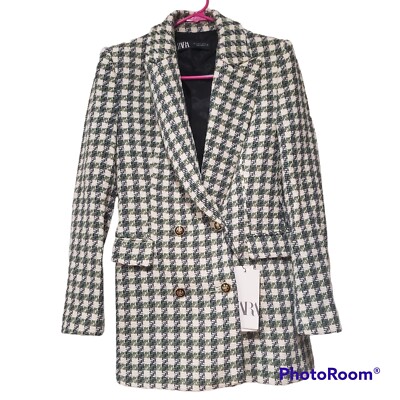Zara double breasted blazer jacket ecru green size S new with tag