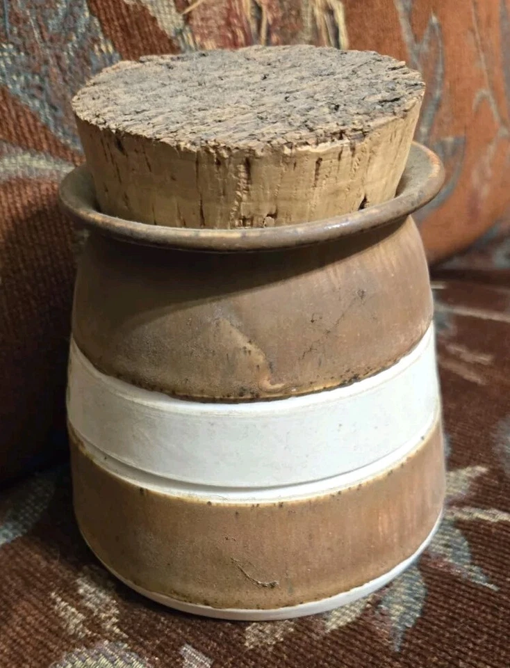 Vtg Stoneware Jar W Cork Storing Alms Signed by the Artist - Image 2 of 4