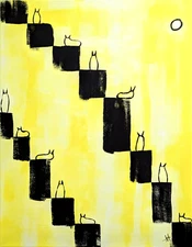 Black Cat Painting Collectible Original Abstract Modern Art By Samantha McLean