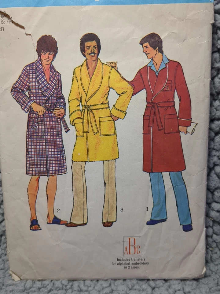 Robe Simplicity 7080 Large L 42 44 Vtg Cut Sewing Pattern Mens Terrycloth Silk  - Image 2 of 4