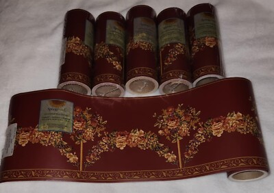 6 Springmaid Wall Border ROSEMOND (7050992)  Red Victorian Floral  Pre-pasted