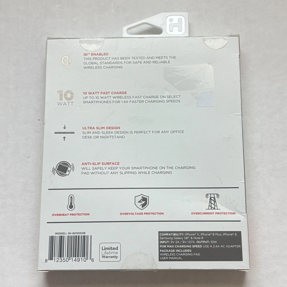 iHome беспроводной быстрый тонкий зарядное устройство 3A 10 Вт для iPhone и Android новый в коробке - Изображение 2 из 4