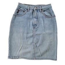 Vintage Gitano Blue Denim Jean Skirt A-Line Pockets Back Slit Womens Sz 8 FLAWS