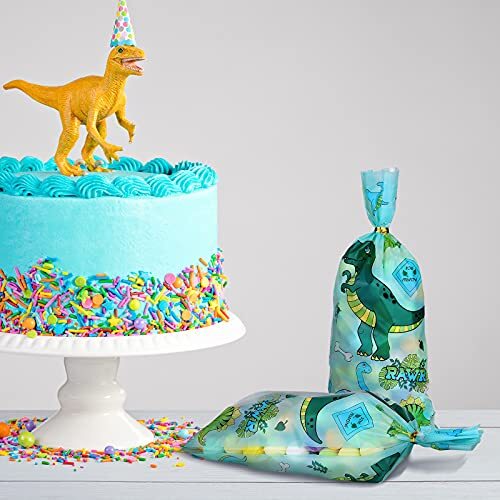 100 Pieces Dinosaur Cellophane Bags Party Candy Dino Theme Birthday Clear - Picture 5 of 8