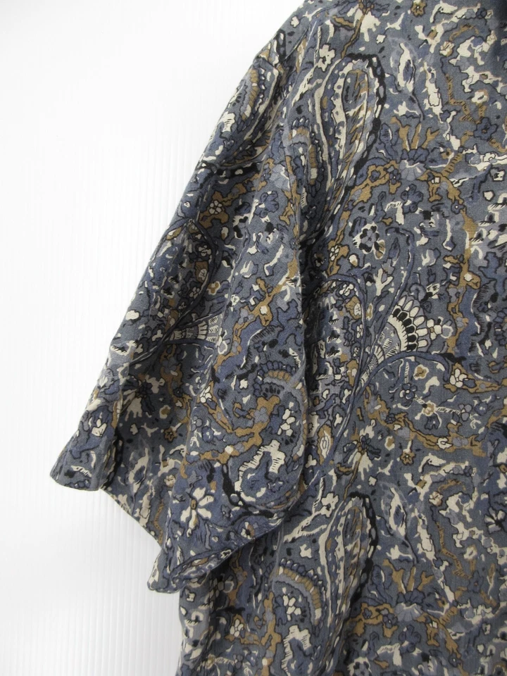 J Peterman Company Shirt Men Large Blue Linen Paisley Camp Loop Collar Button Up - Image 3 of 4