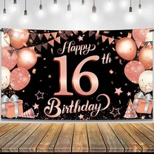 KatchOn Rose Gold Happy 16th Birthday Banner - Big 72x44 Inch | Sweet 16 Bann...