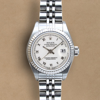 Rolex Lady Datejust Ref. 69174 - Weißes römisches Zifferblatt - Jubiläumsarmband - Full Set