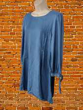 ZARA BLUE DENIM MINI DRESS LARGE LYOCELL WOMENS LONG TIE CUFF SLEEVE ROUND NECK