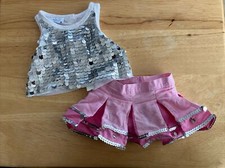 Build A Bear Workshop BABW Sequin White Top Pleated Pink Skirt