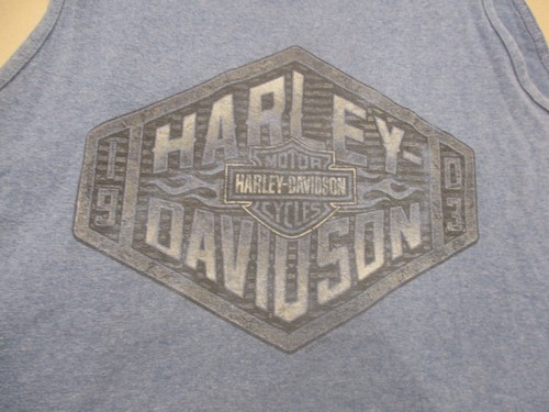 Harley Davidson Size 2XL Mens Blue Print Dropped Armhole Round Neck Tank Top 278 - Picture 9 of 11